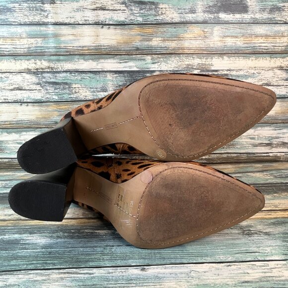 Vince Camuto Ankle Boots Womens 10M Brown Cow Hair Leopard Print Pointed Toe Zip - Picture 7 of 14